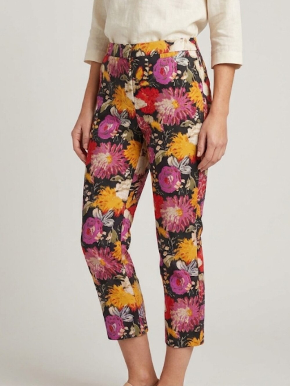 Elevenses By Anthropologie Floral Capri Pants Women's Sz 0 Ankle
